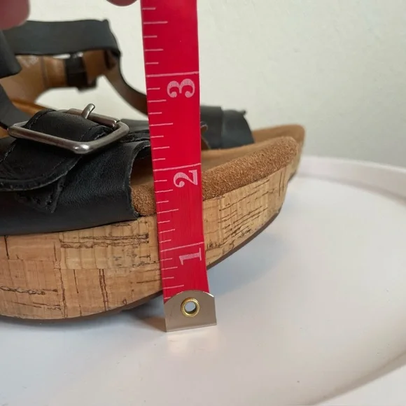 Clarks Artisan Black Leather Wedge Sandals with Buckle Straps - Picture 12 of 15